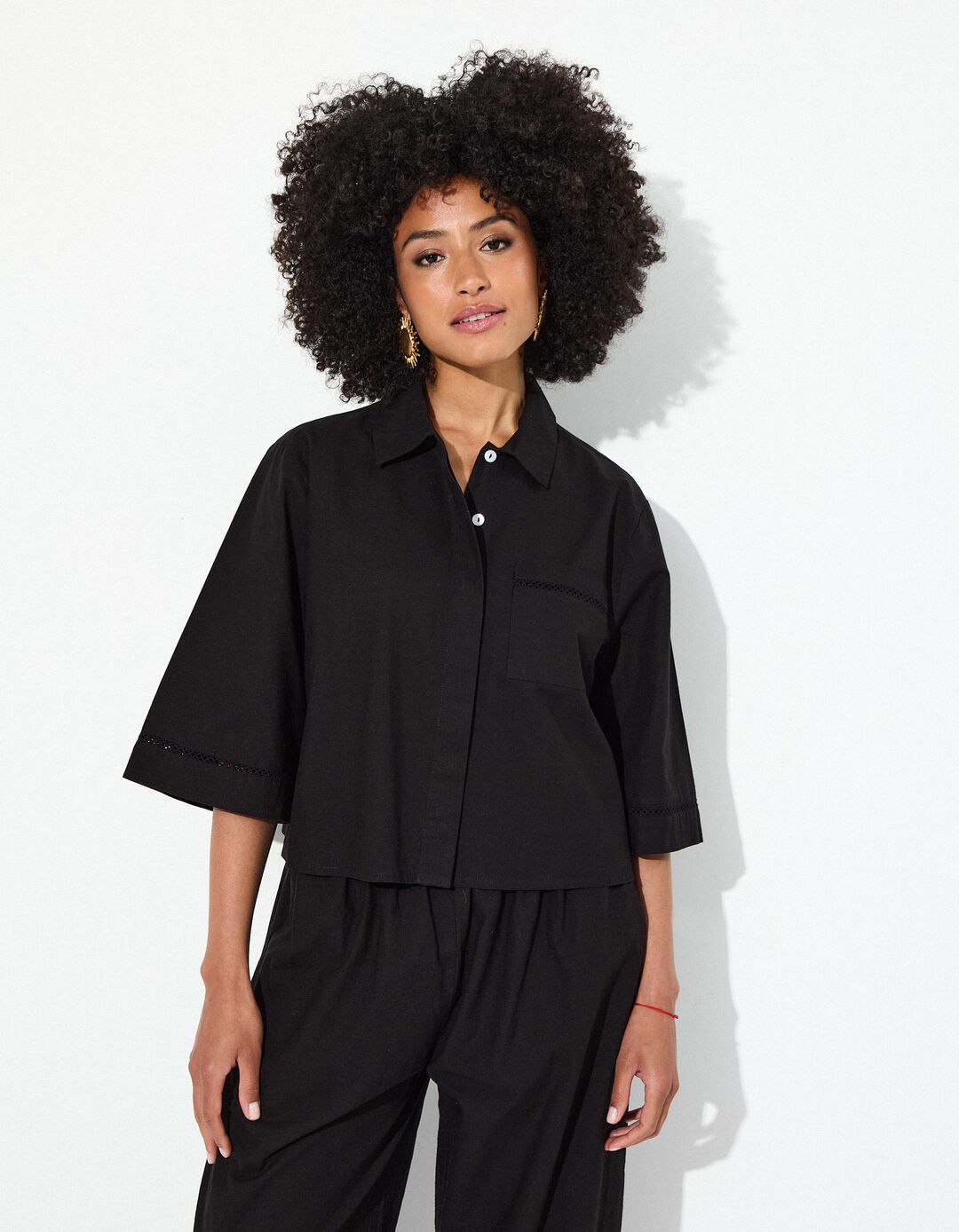 Camisa Curta, Mulher, Preto 