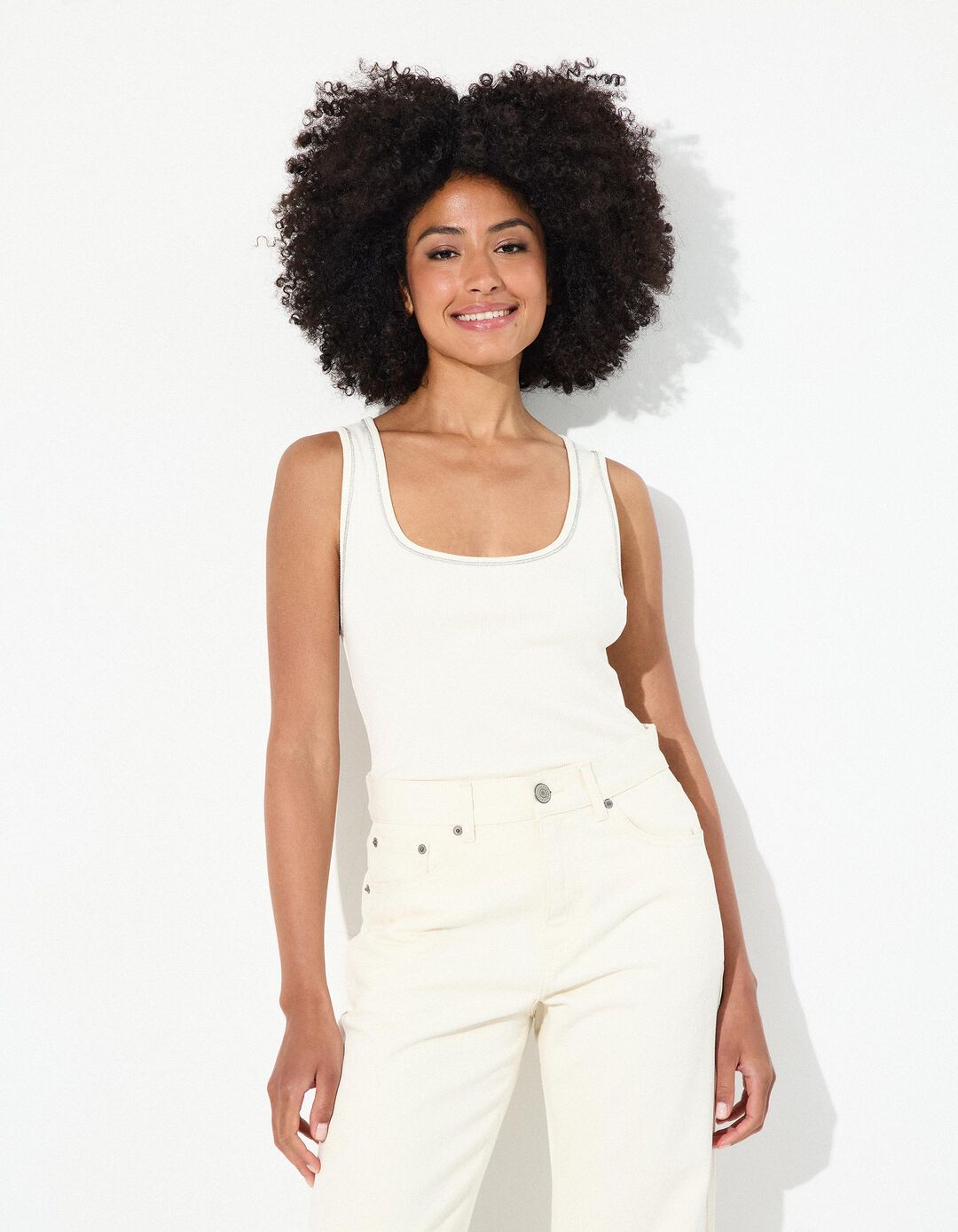 Tank Top Lurex, Mulher, Bege Claro