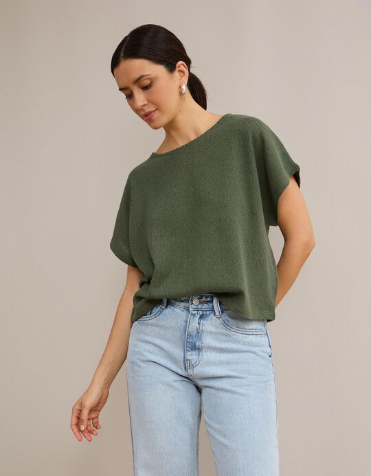 Comprar Online T-shirt Em Malha R&uacute;stica, Mulher, Verde Escuro