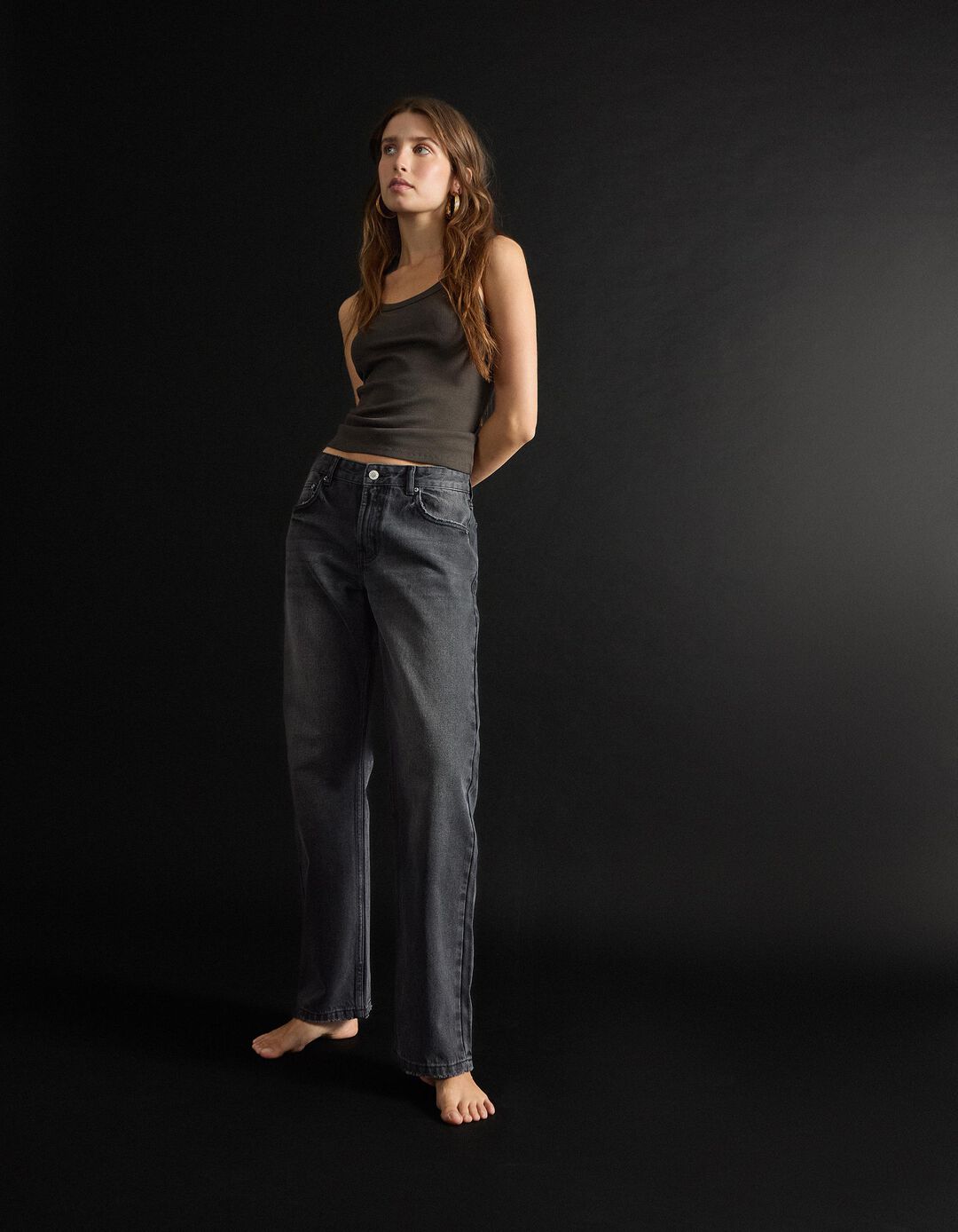 Calças de Ganga 'Straight Fit', Mulher, Preto