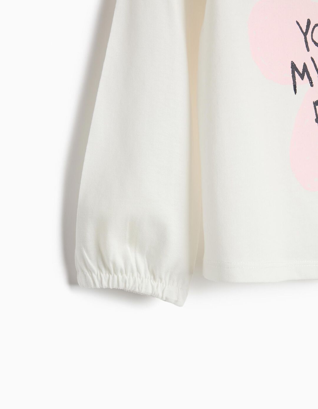 T-shirt Estampada Manga Comprida, Menina, Branco