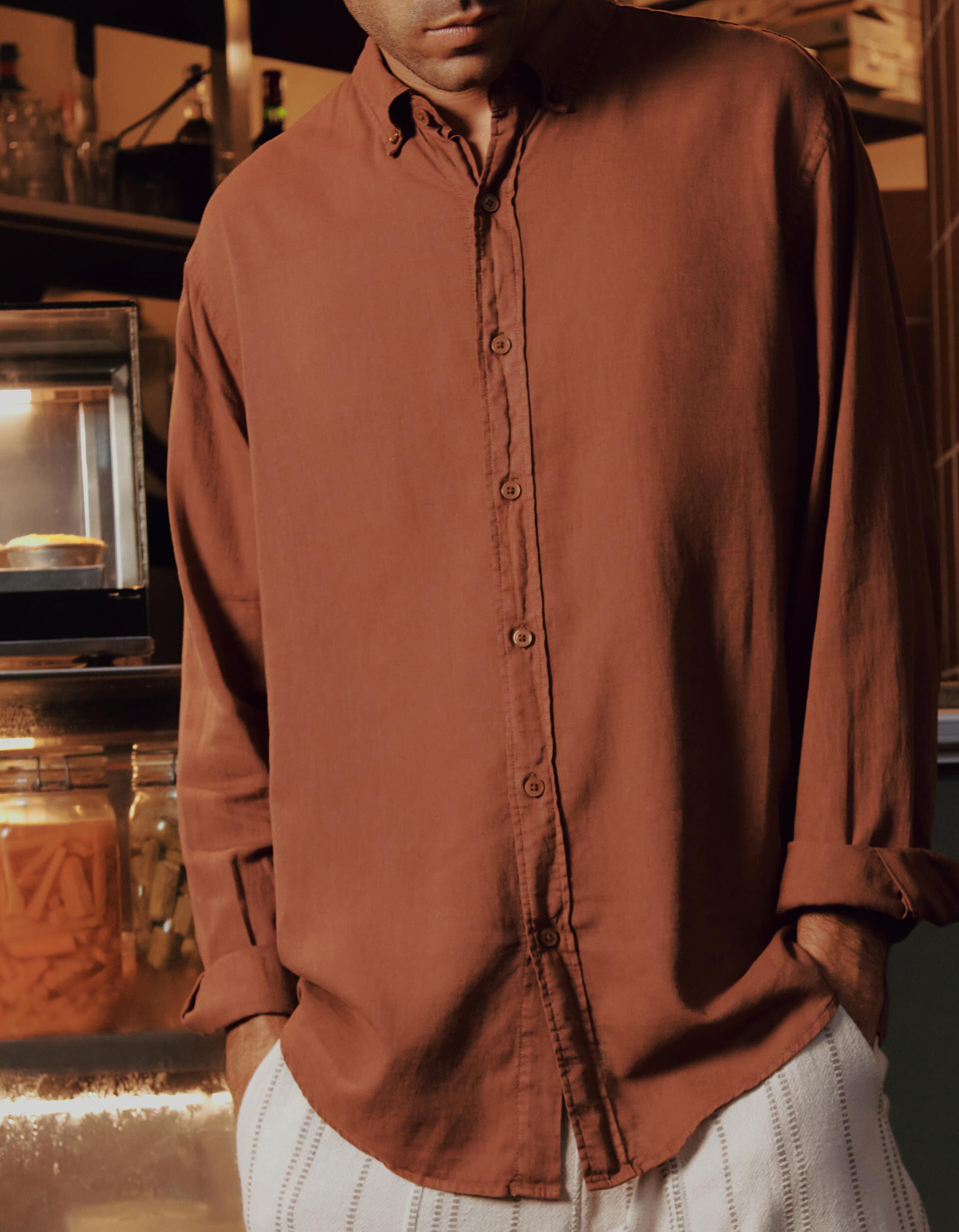 Comprar Online Camisa com Linho, Homem, Castanho