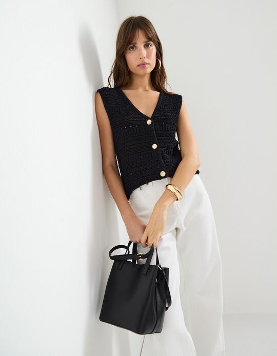 Comprar Online Colete de Crochet, Mulher, Preto