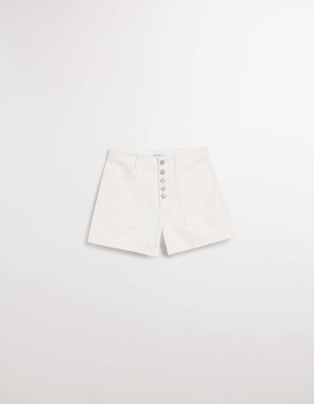 Calções de Ganga com Botões, Mulher, Branco 