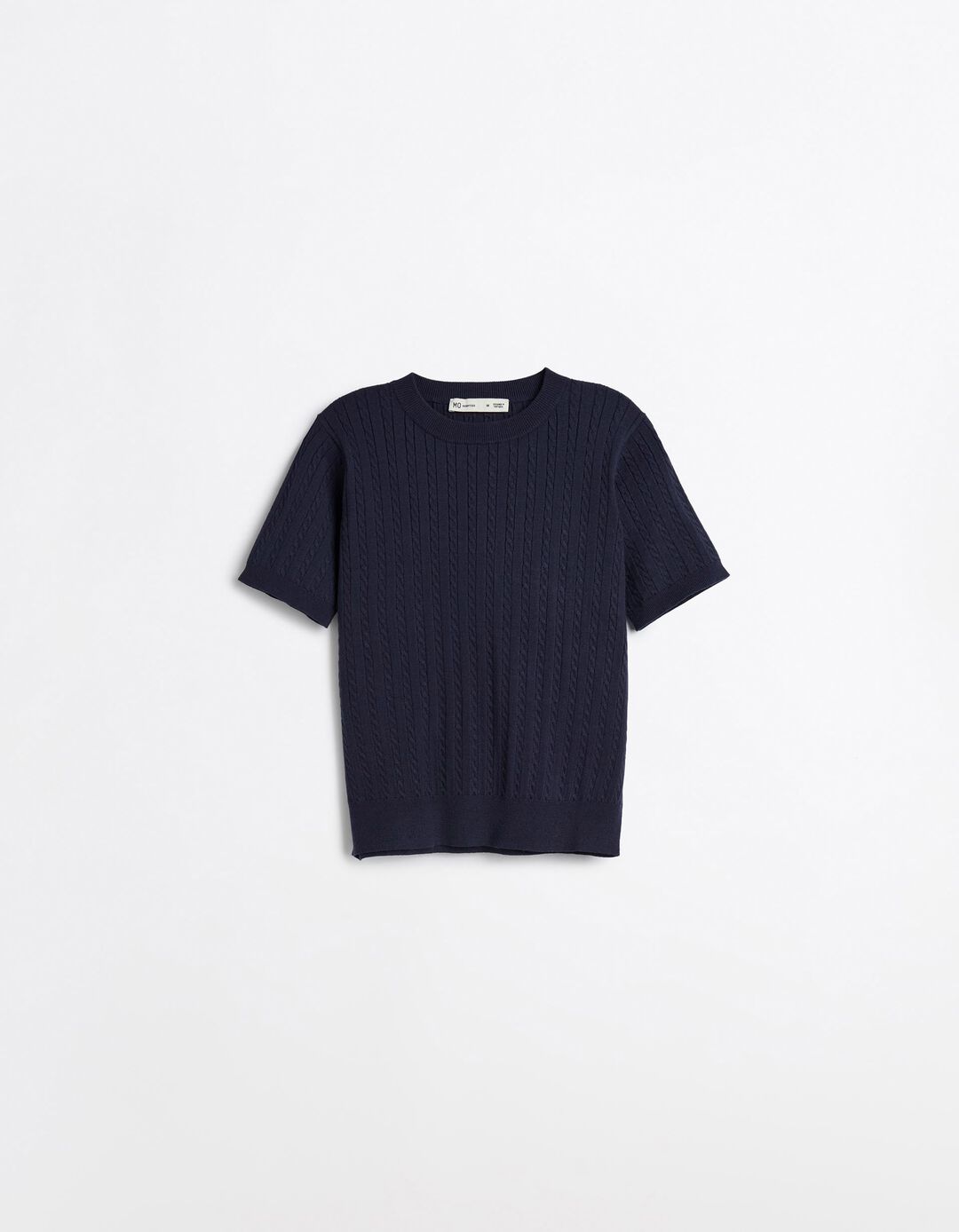 Camisola Tricotada Manga Curta, Mulher, Azul Escuro