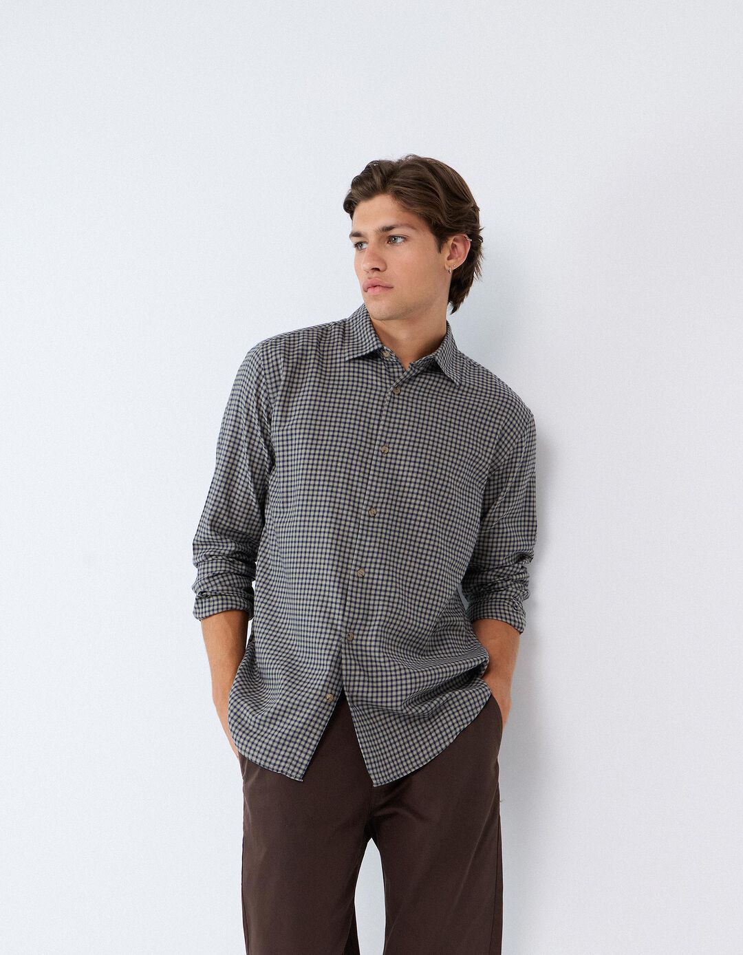 Camisa Slim Com Padr&atilde;o, Homem, Verde Escuro