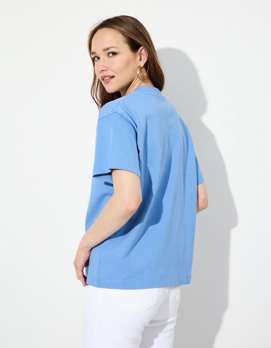 T-shirt Decote em V, Mulher, Azul