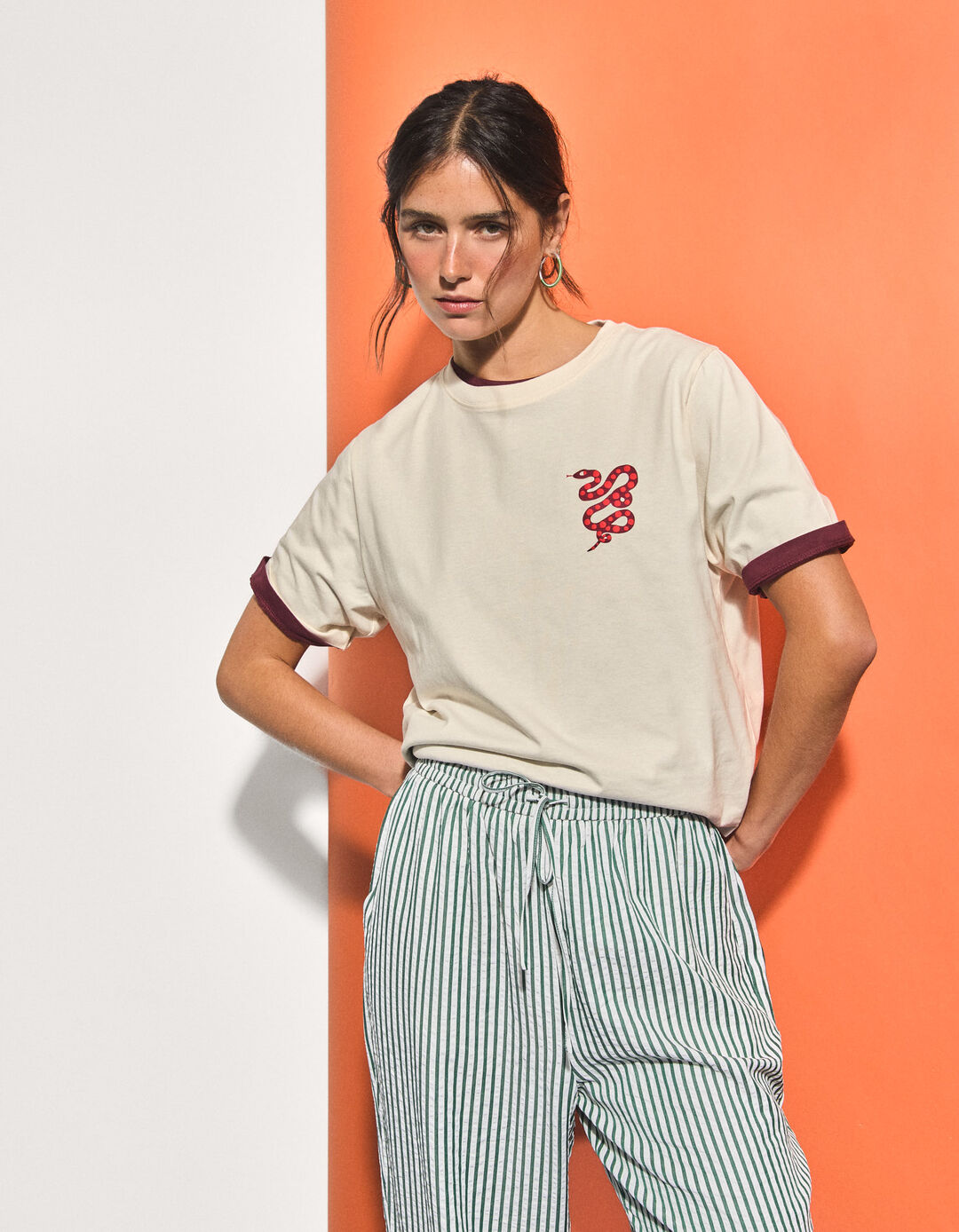 T-shirt Estampada, Mulher, Bege Claro