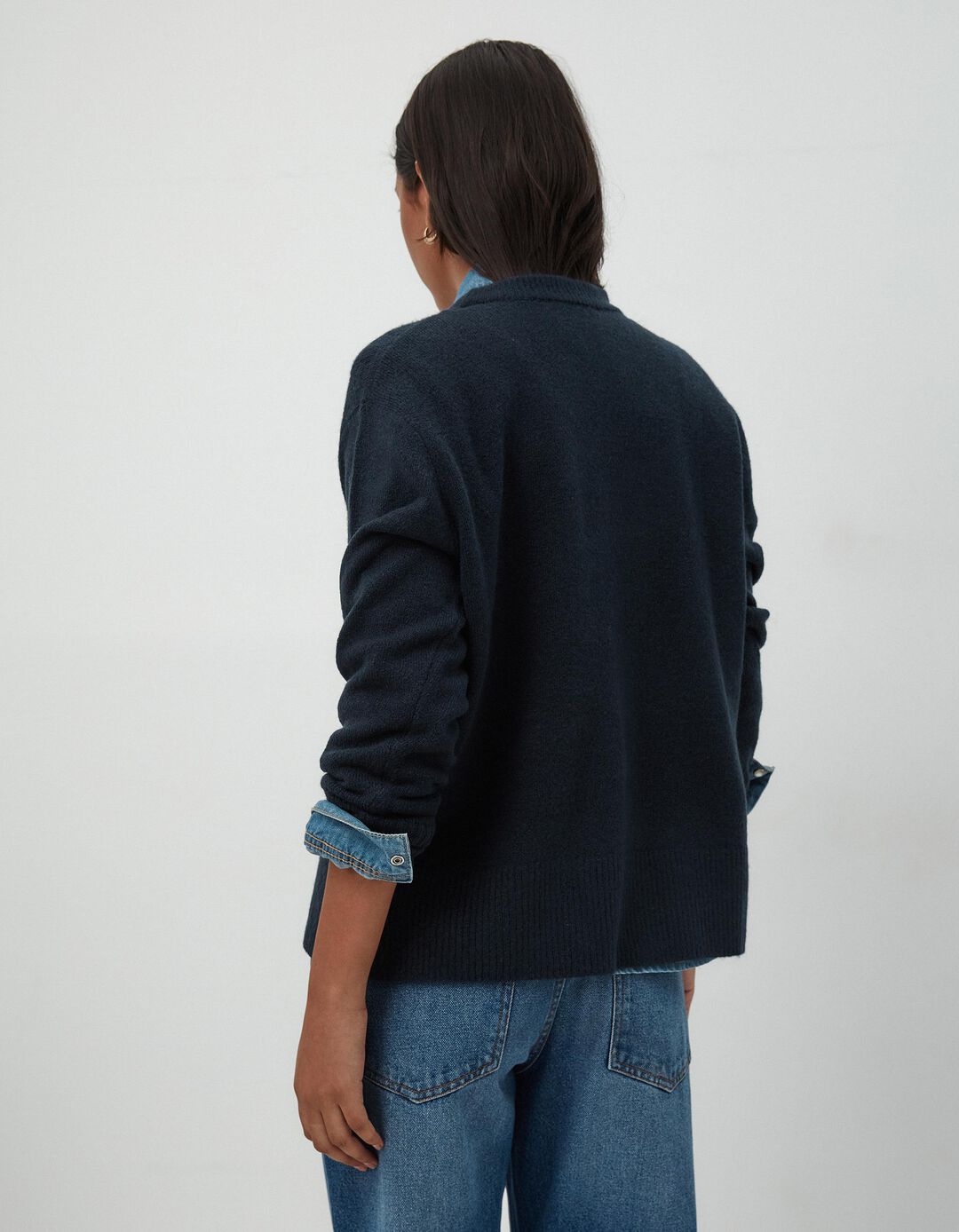 Camisola de Malha Decote Redondo, Mulher, Azul Escuro