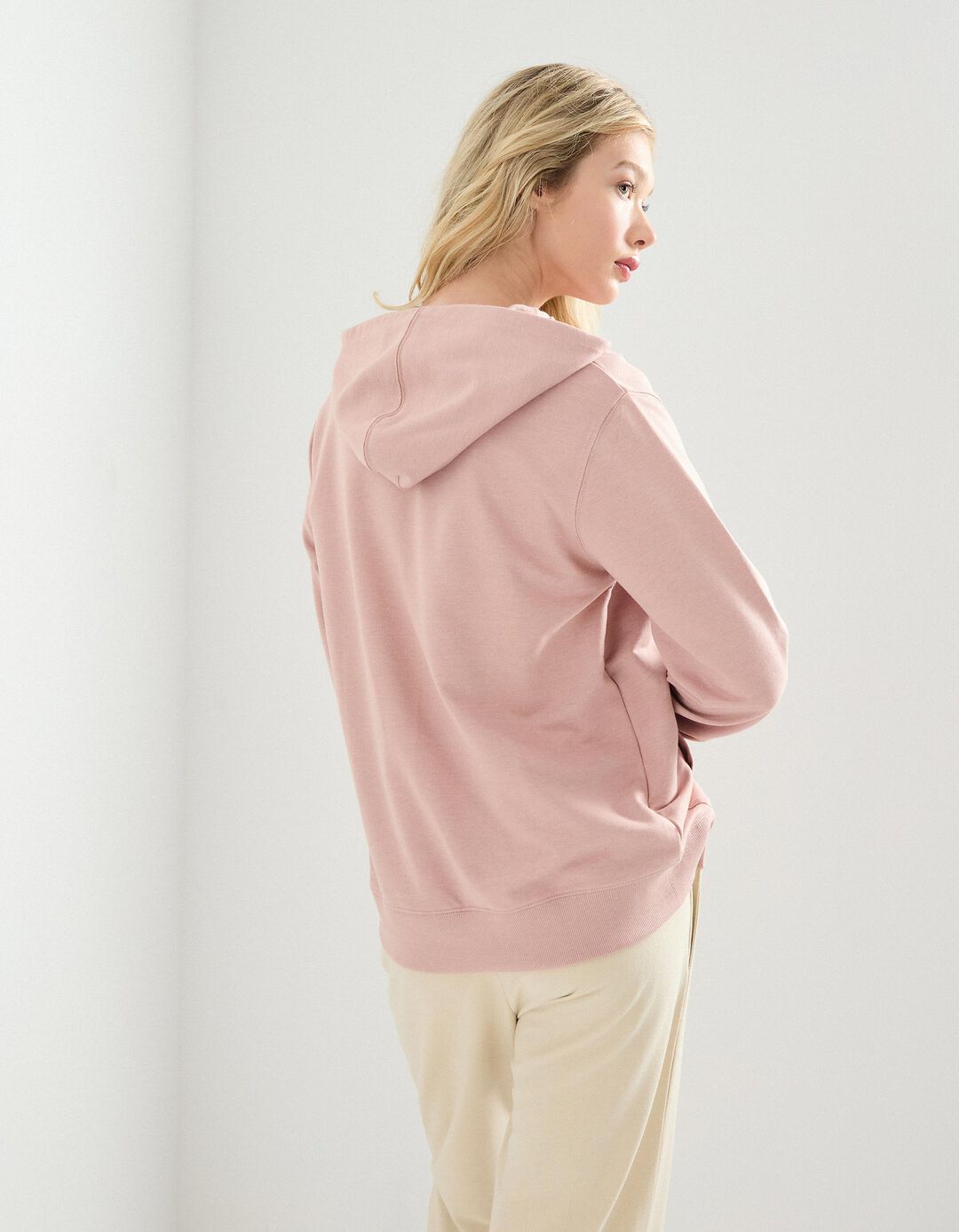 Sweatshirt com Capuz, Mulher, Rosa Claro