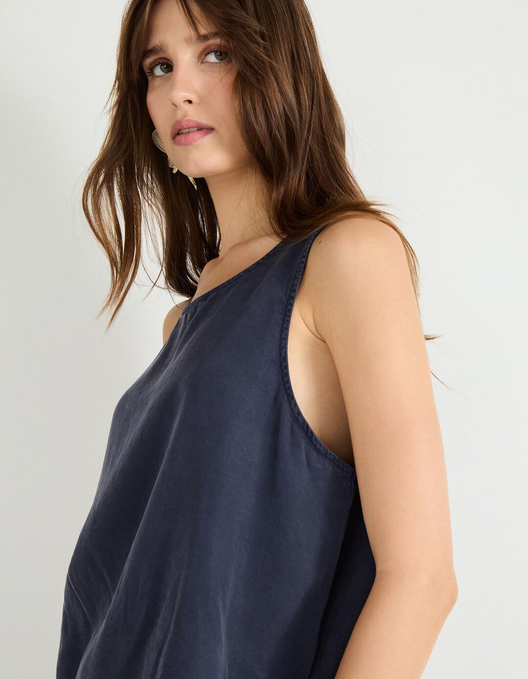 Top em Liocel, Mulher, Azul Escuro