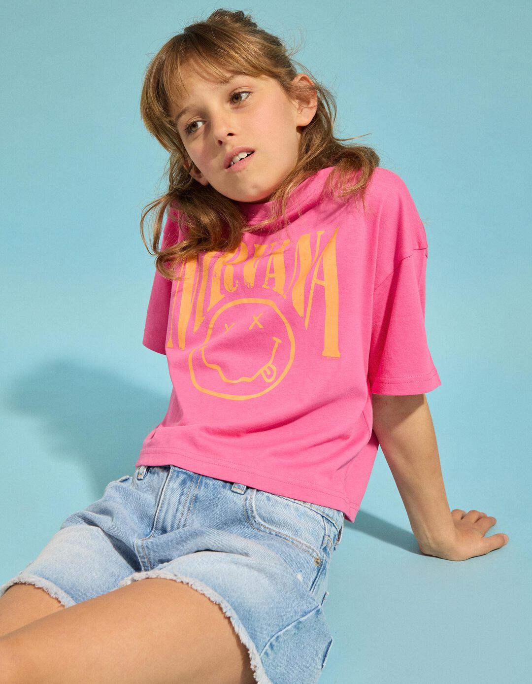 T-shirt 'Nirvana', Menina, Rosa