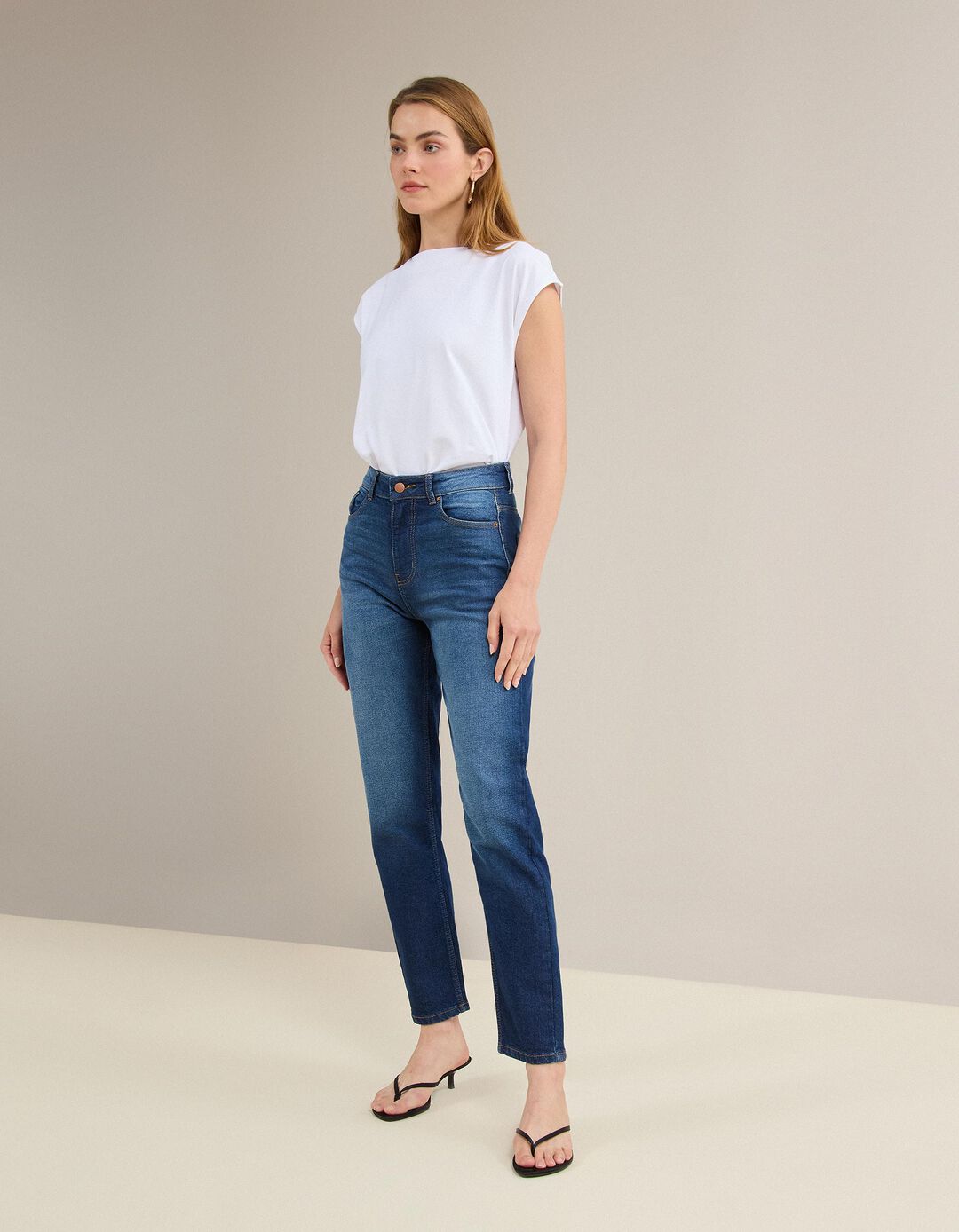 Cal&ccedil;as de Ganga 'Tapered Mom Fit', Mulher, Azul Escuro