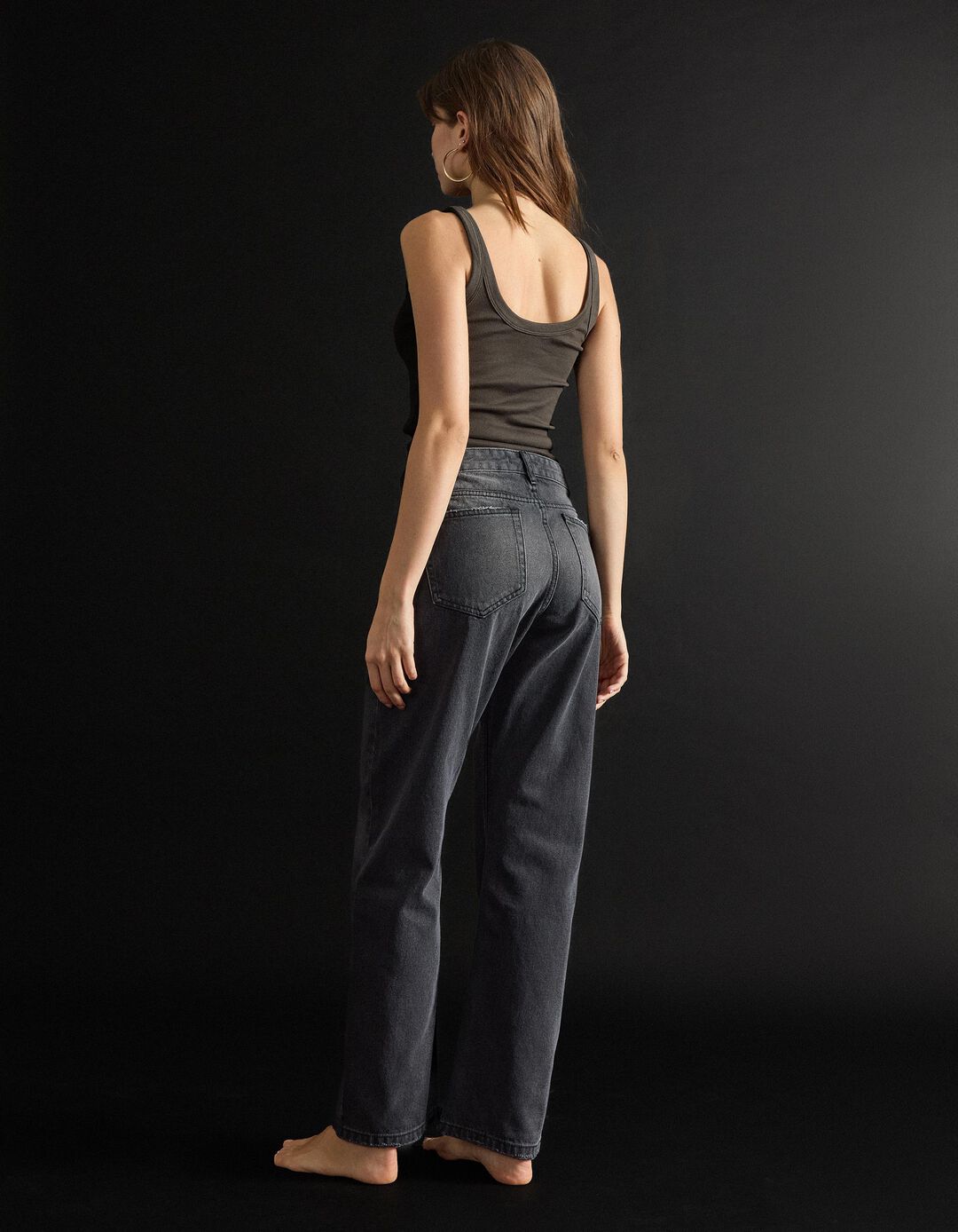 Calças de Ganga 'Straight Fit', Mulher, Preto
