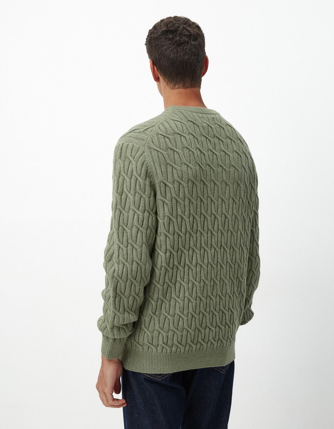 Camisola de Malha Entrançada, Homem, Verde
