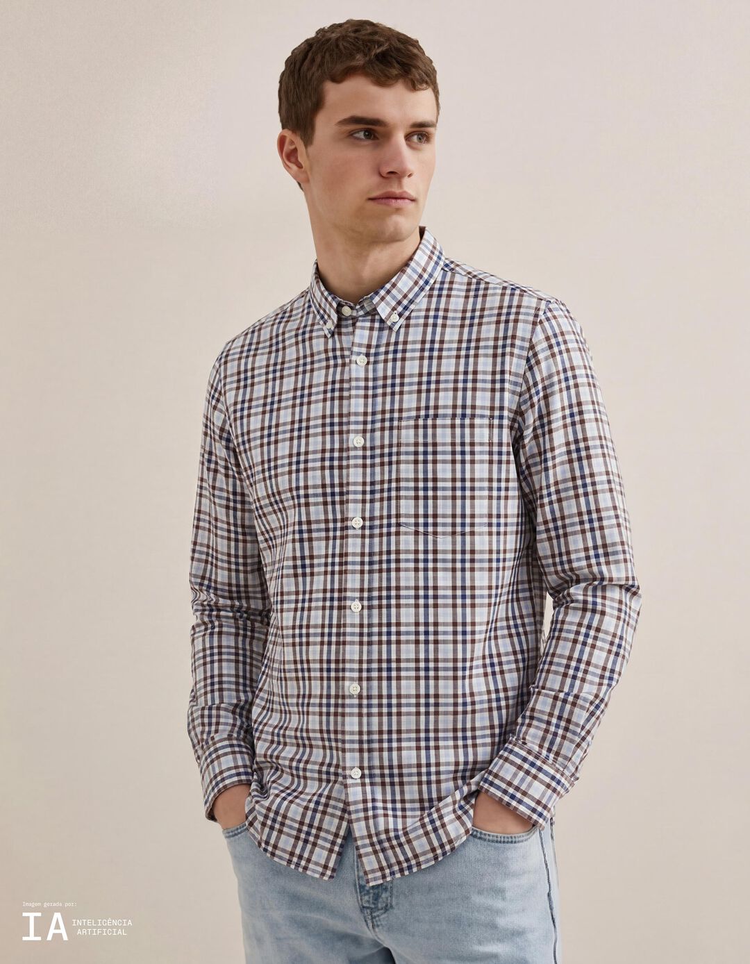 Camisa Xadrez, Homem, Castanho
