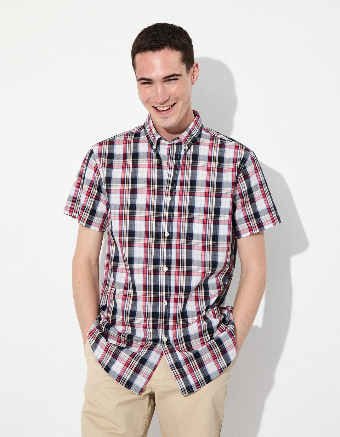 Camisa de Manga Curta, Homem, Xadrez Multicor