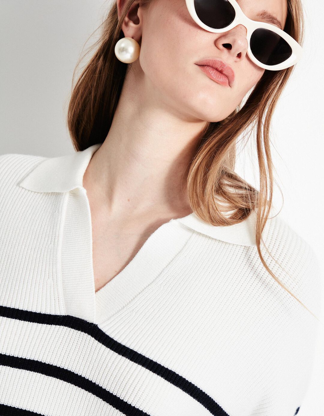 Camisola de Malha Polo, Mulher, Bege Claro