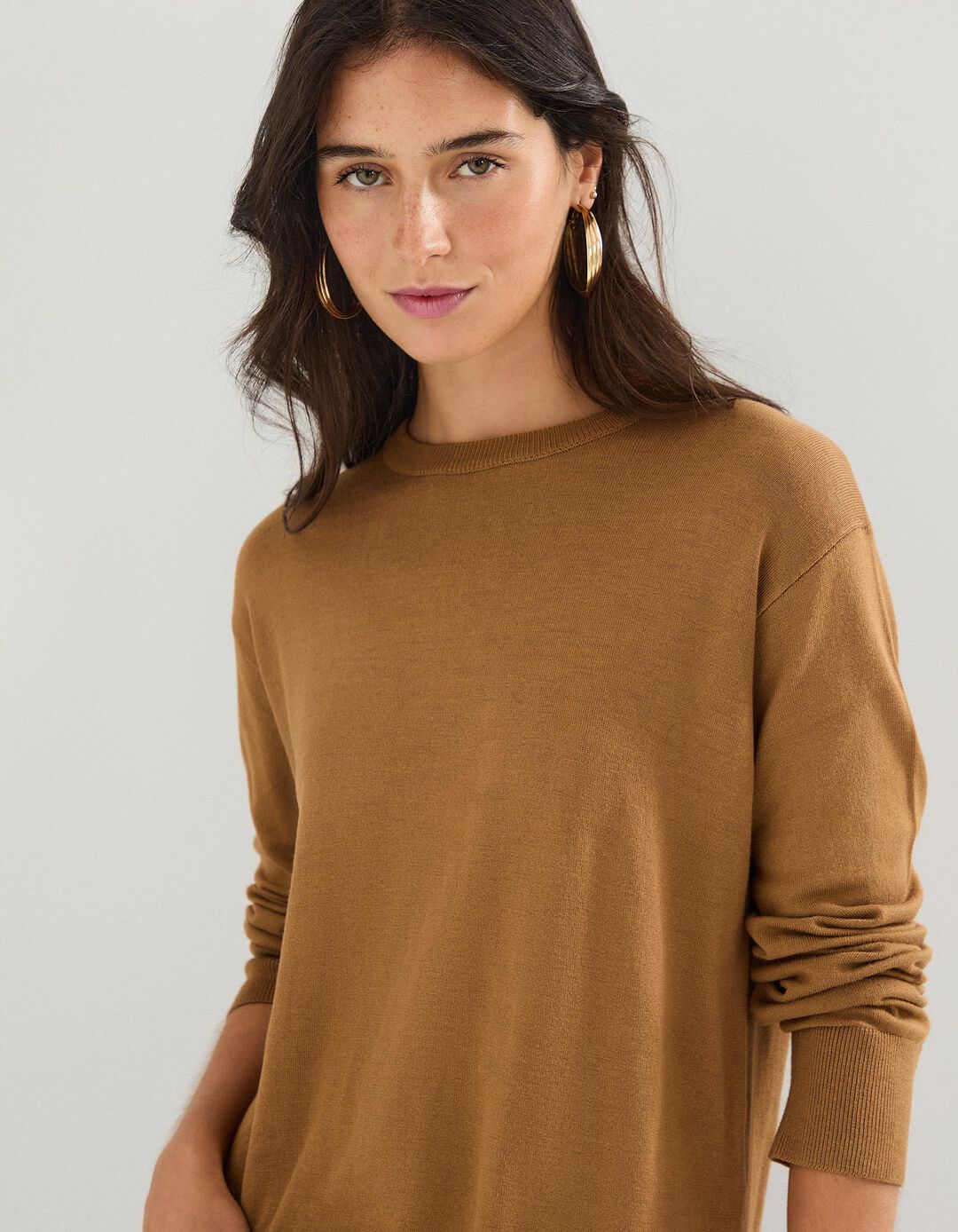 Camisola de Malha, Mulher, Castanho Claro