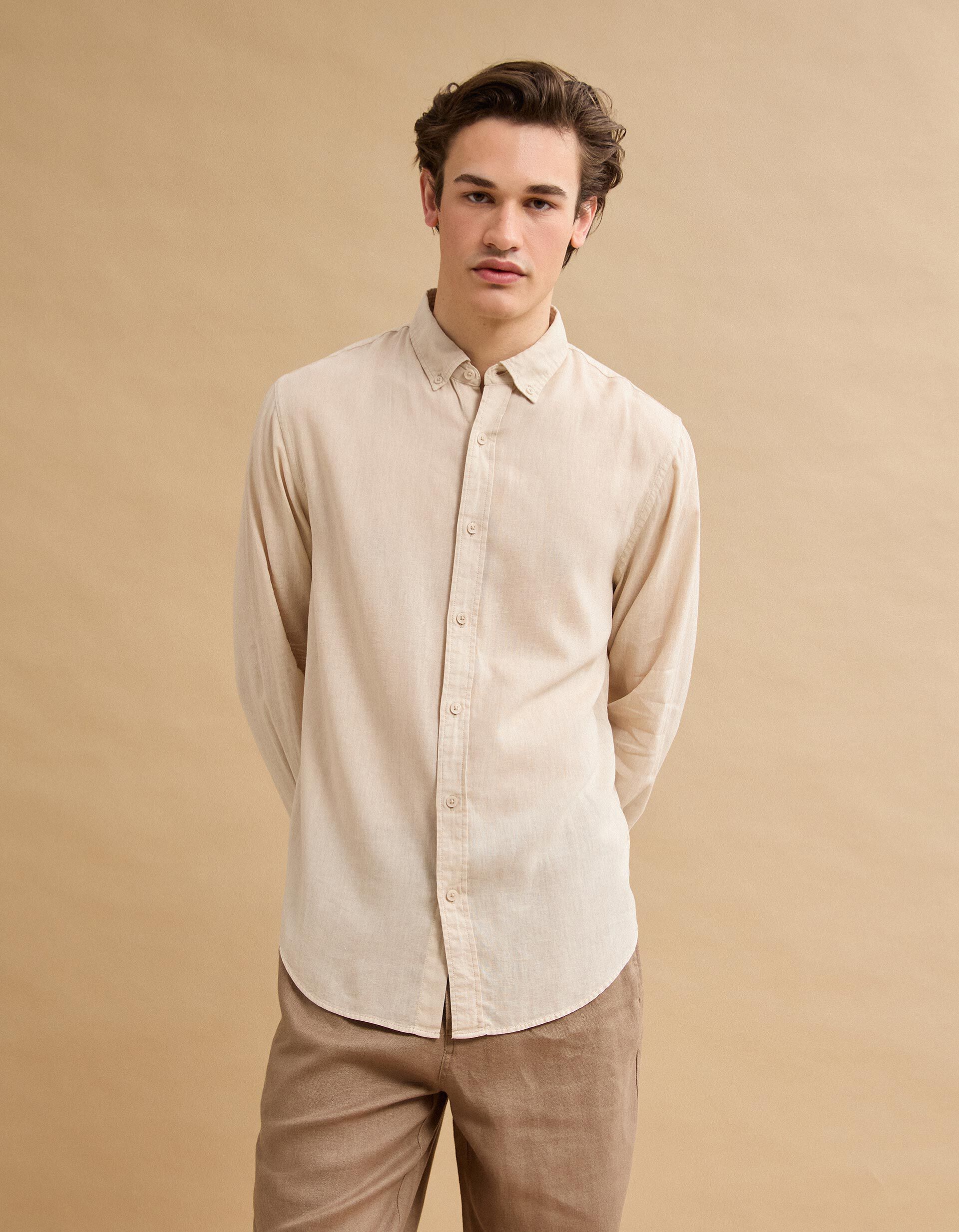 Comprar Online Camisa com Linho, Homem, Bege Claro