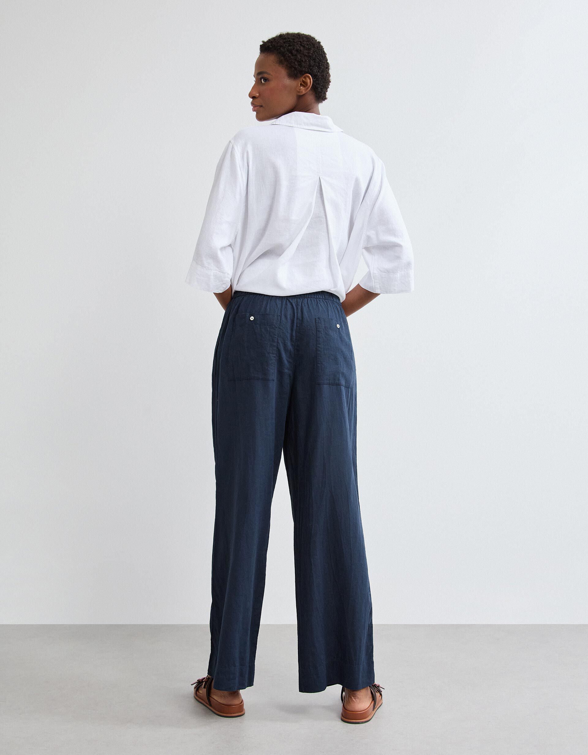 Comprar Online Cal&ccedil;as com Linho, Mulher, Azul Escuro