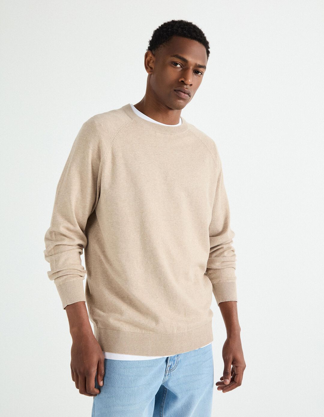 Camisola de Malha, Homem, Bege Claro
