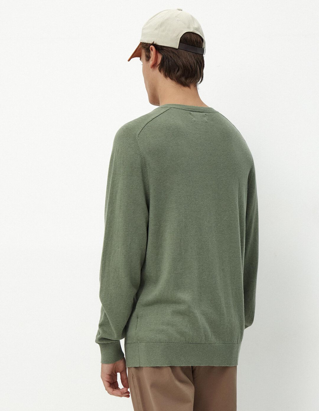 Camisola Mistura de Caxemira Decote Redondo, Homem, Verde