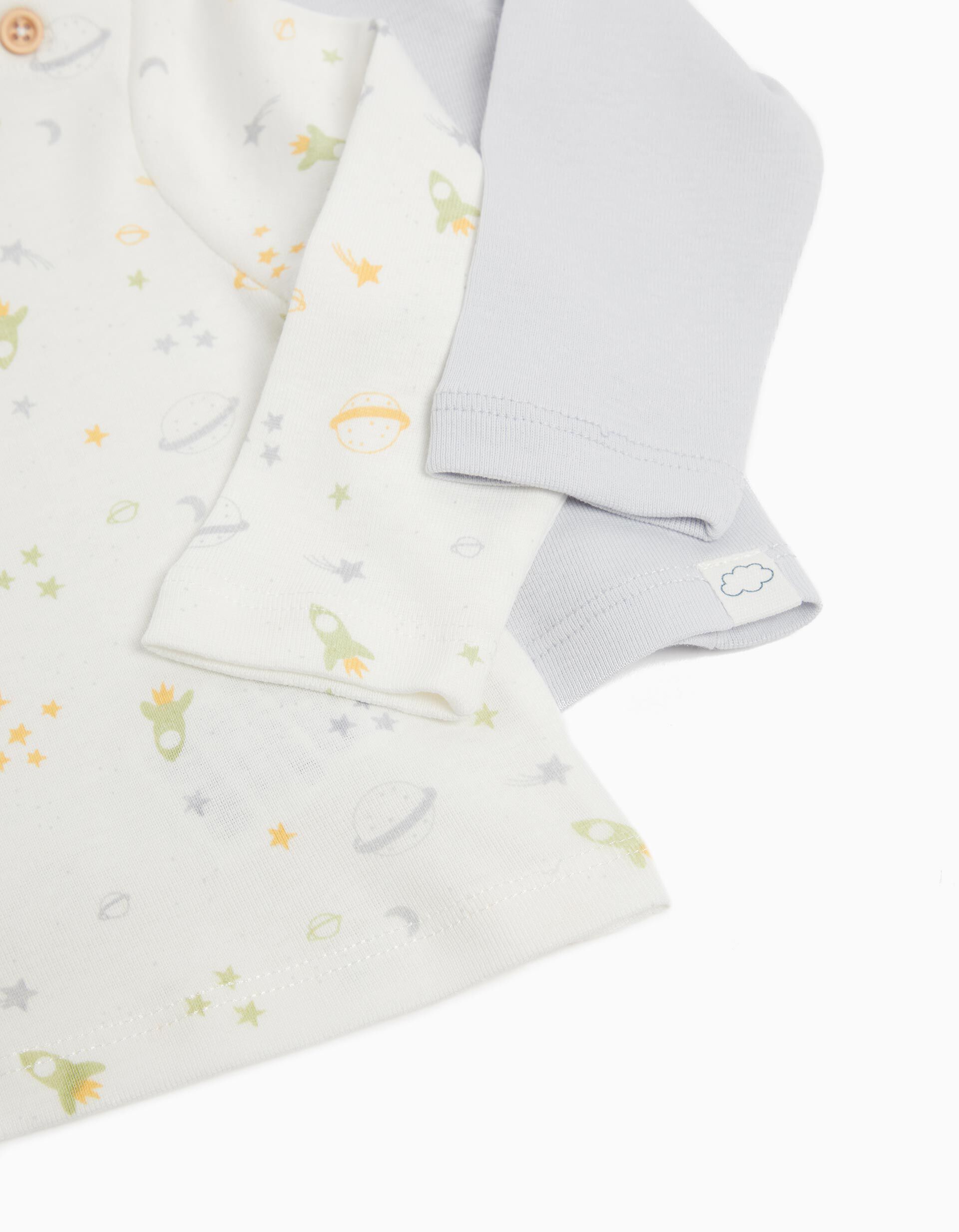 Comprar Online Pack 2 T-shirts de Manga Comprida, Rec&eacute;m-nascido, Cinzento Claro/Multicor