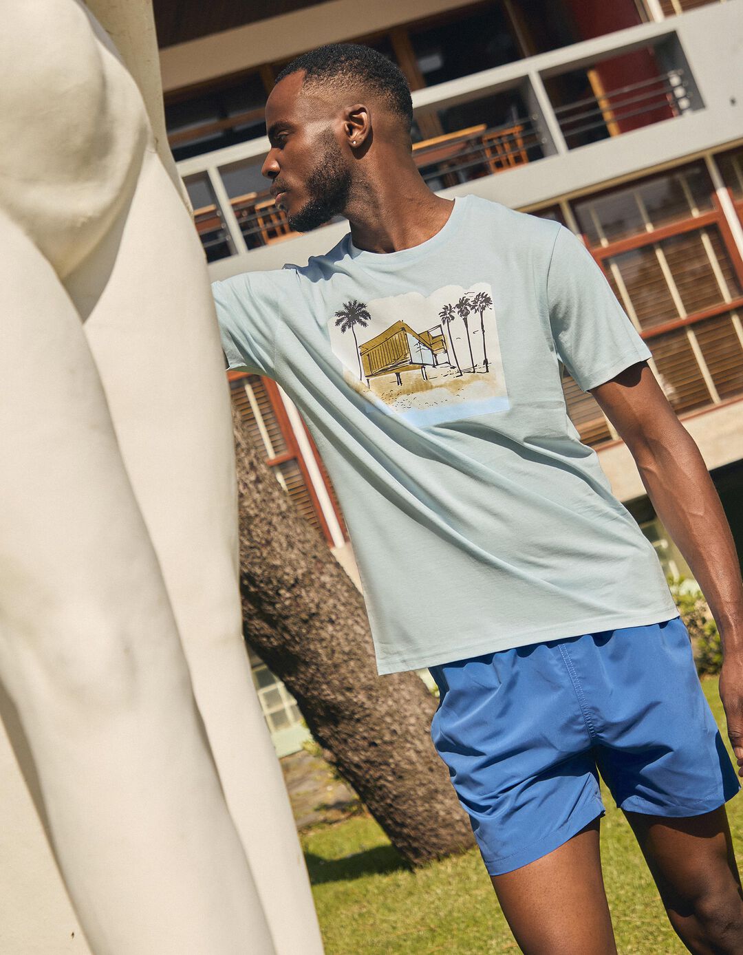 T-shirt Jersey Print, Homem, Azul Claro 