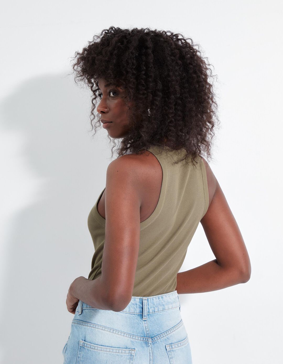 Tank Top Canelado, Mulher, Verde Escuro