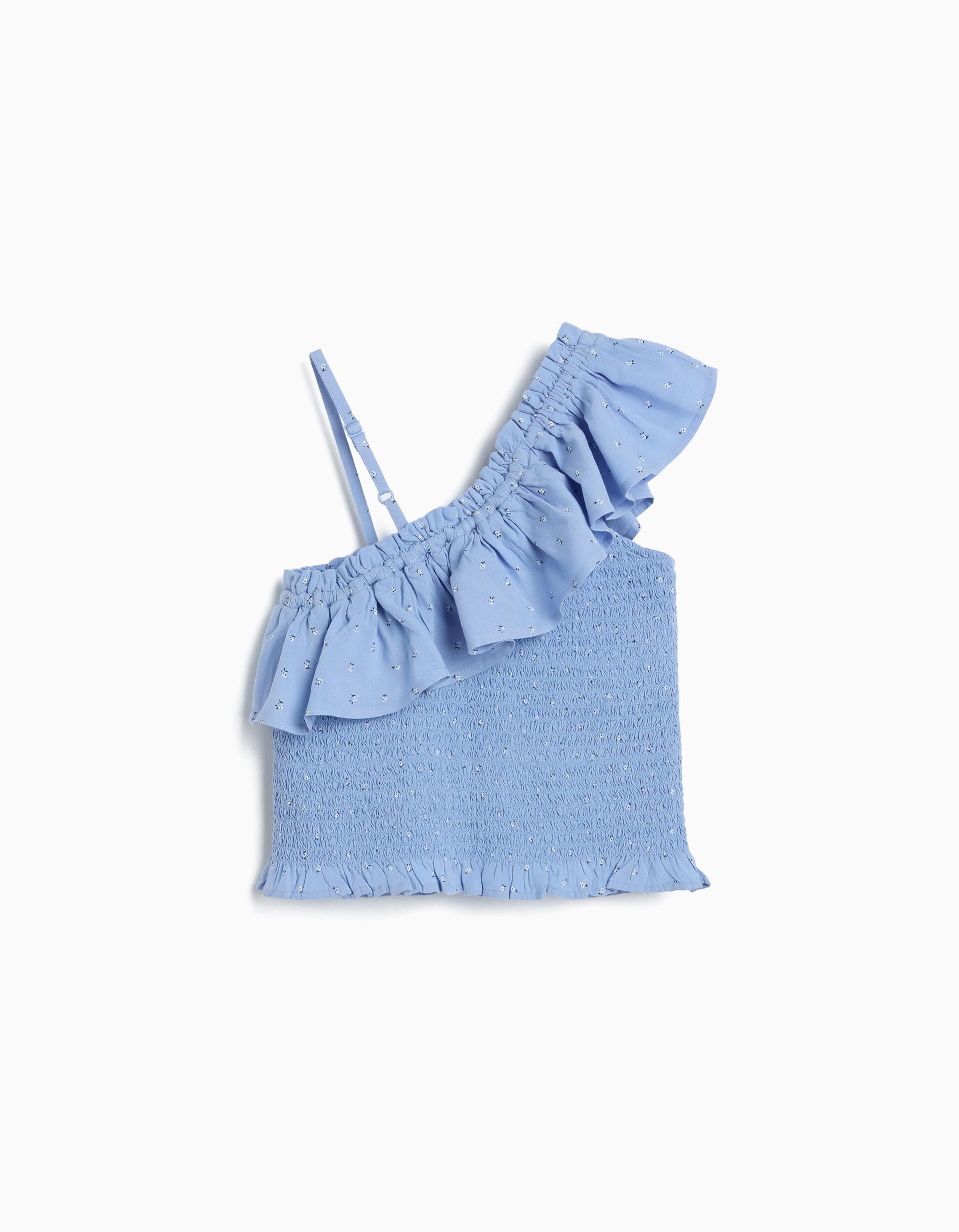 Comprar Online Top Assim&eacute;trico Com Folhos, Menina, Azul Claro