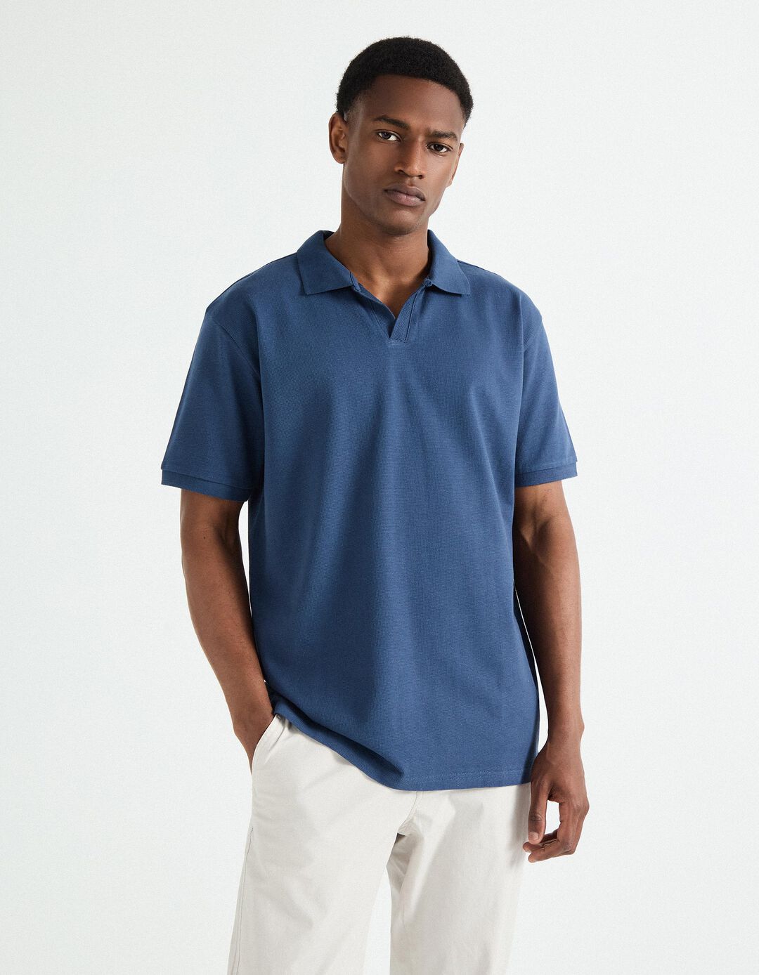 Polo Waffle, Homem, Azul Escuro 