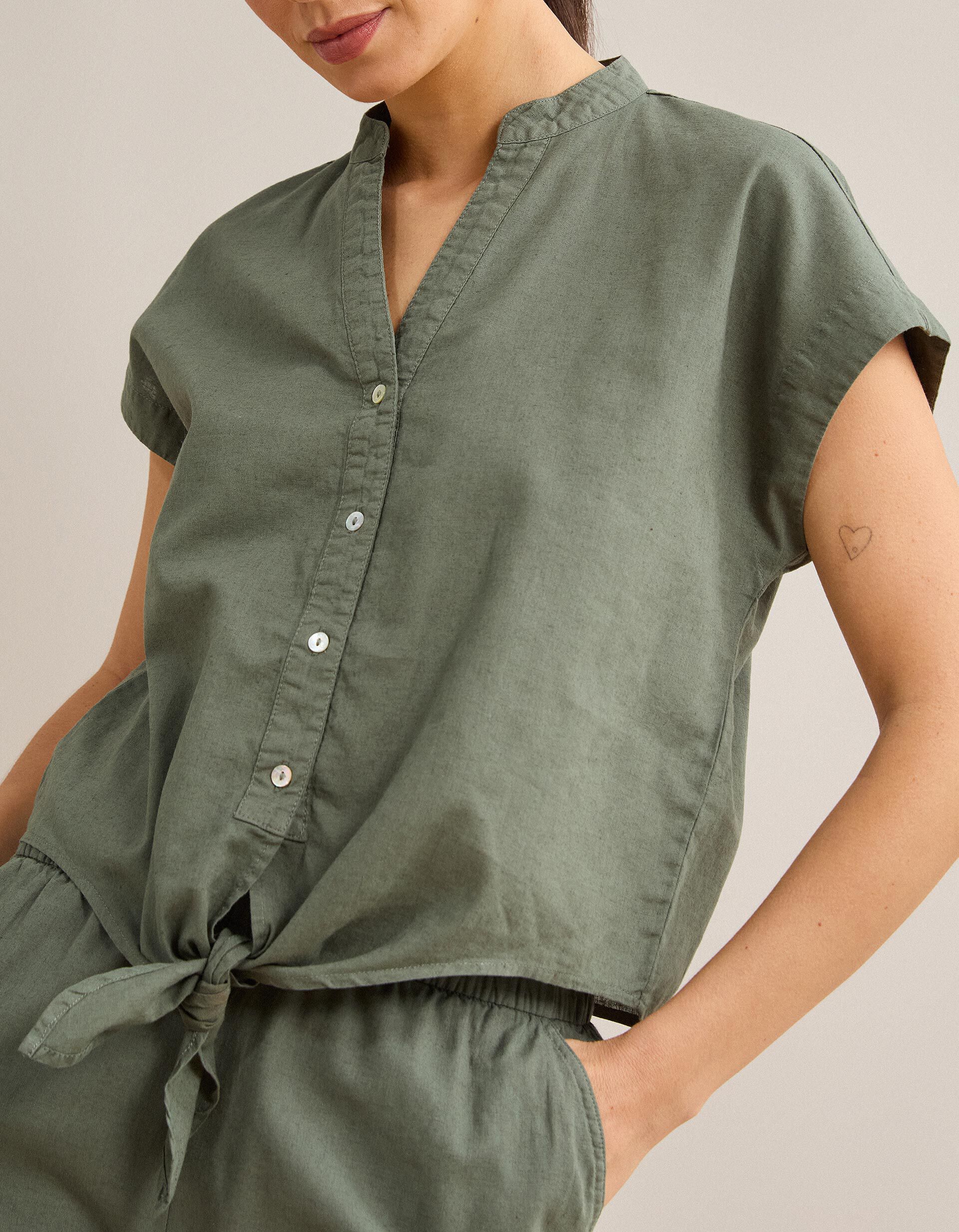 Comprar Online Blusa Com Linho, Mulher, Verde Escuro