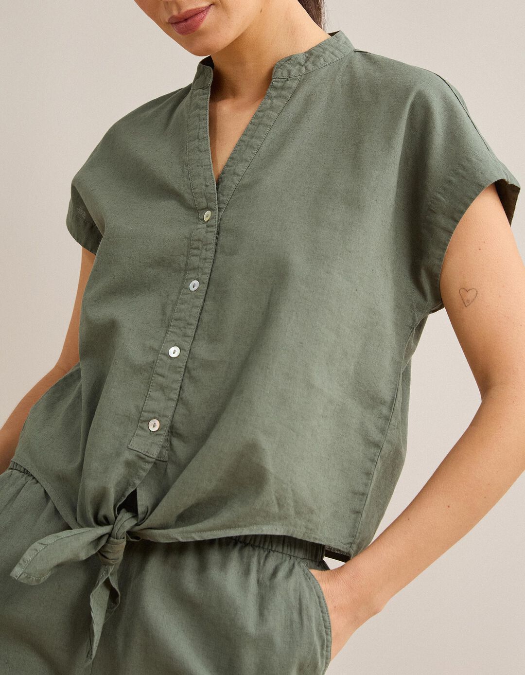Blusa Com Linho, Mulher, Verde Escuro