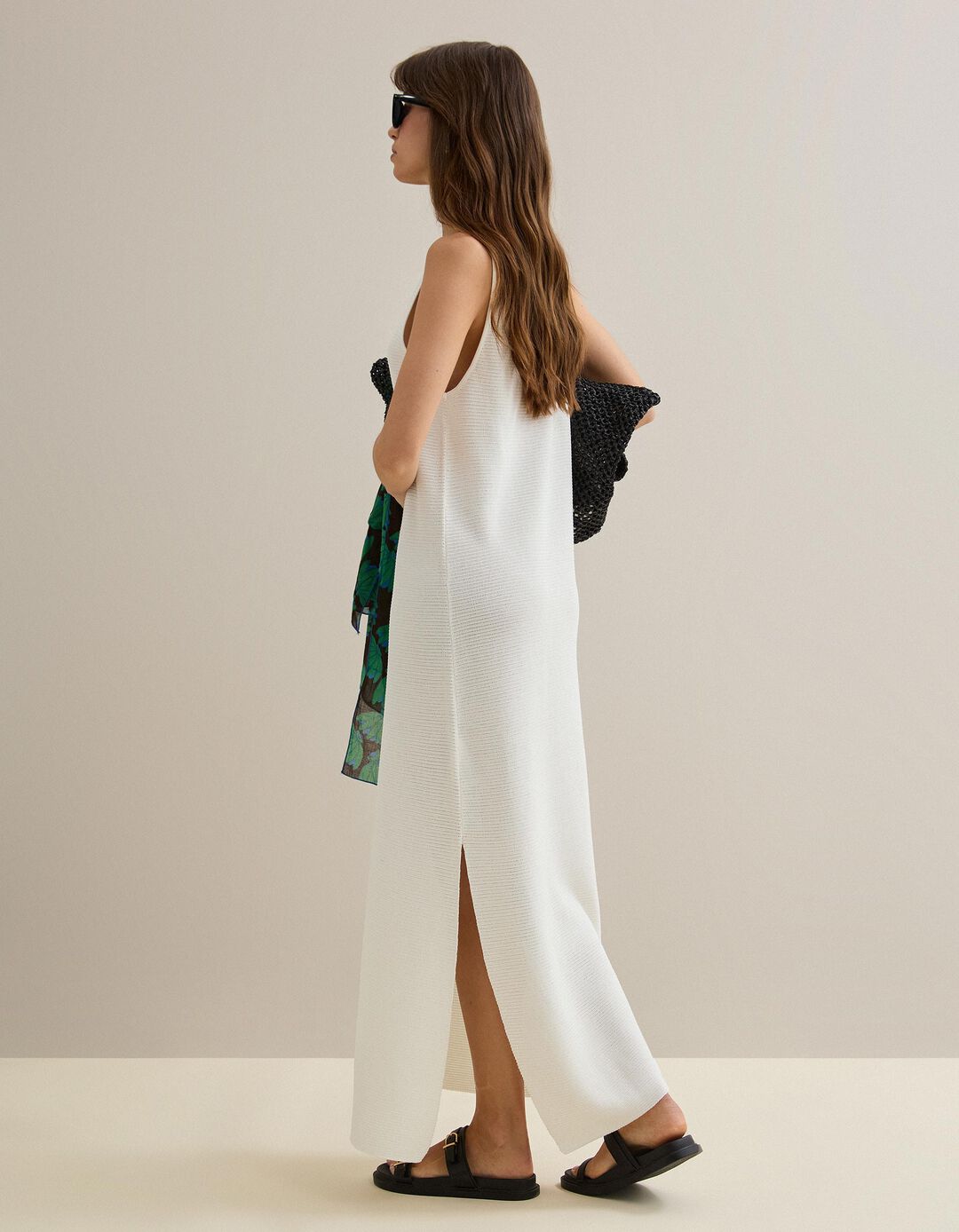 Vestido Malha Tricotada, Mulher, Bege Claro