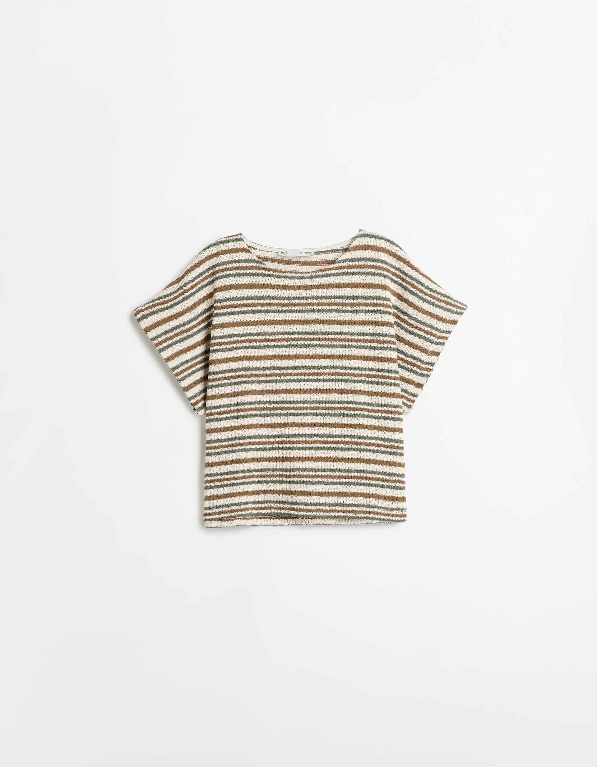 Comprar Online T-shirt &Agrave;s Riscas Em Malha R&uacute;stica, Mulher, Castanho
