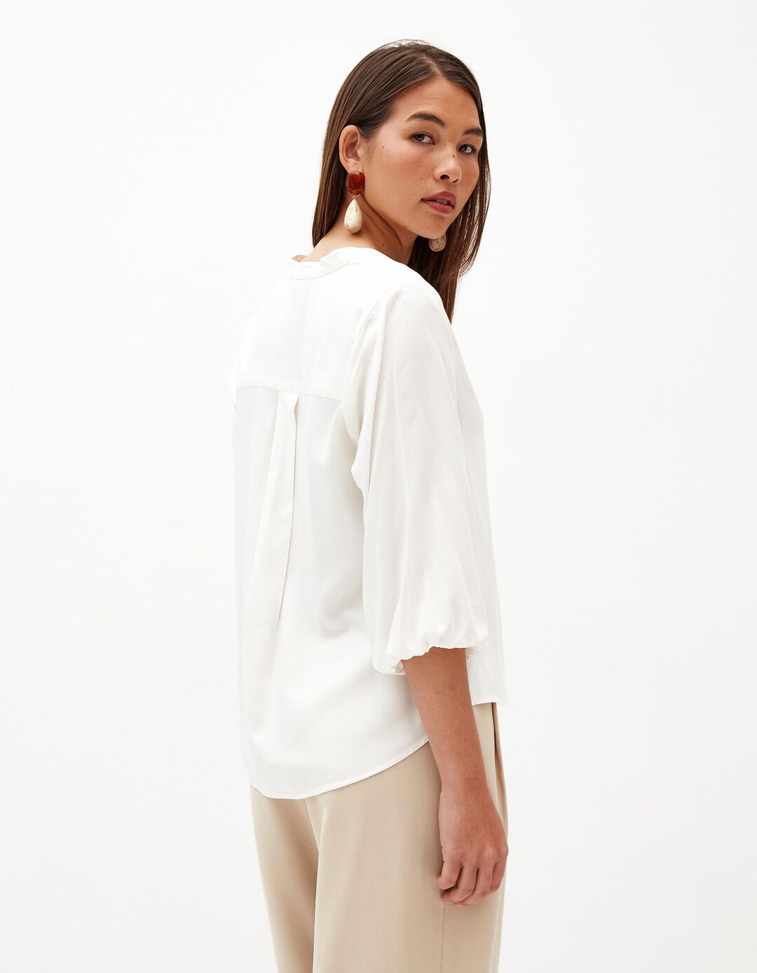 Blusa Decote em V, Mulher, Bege Claro