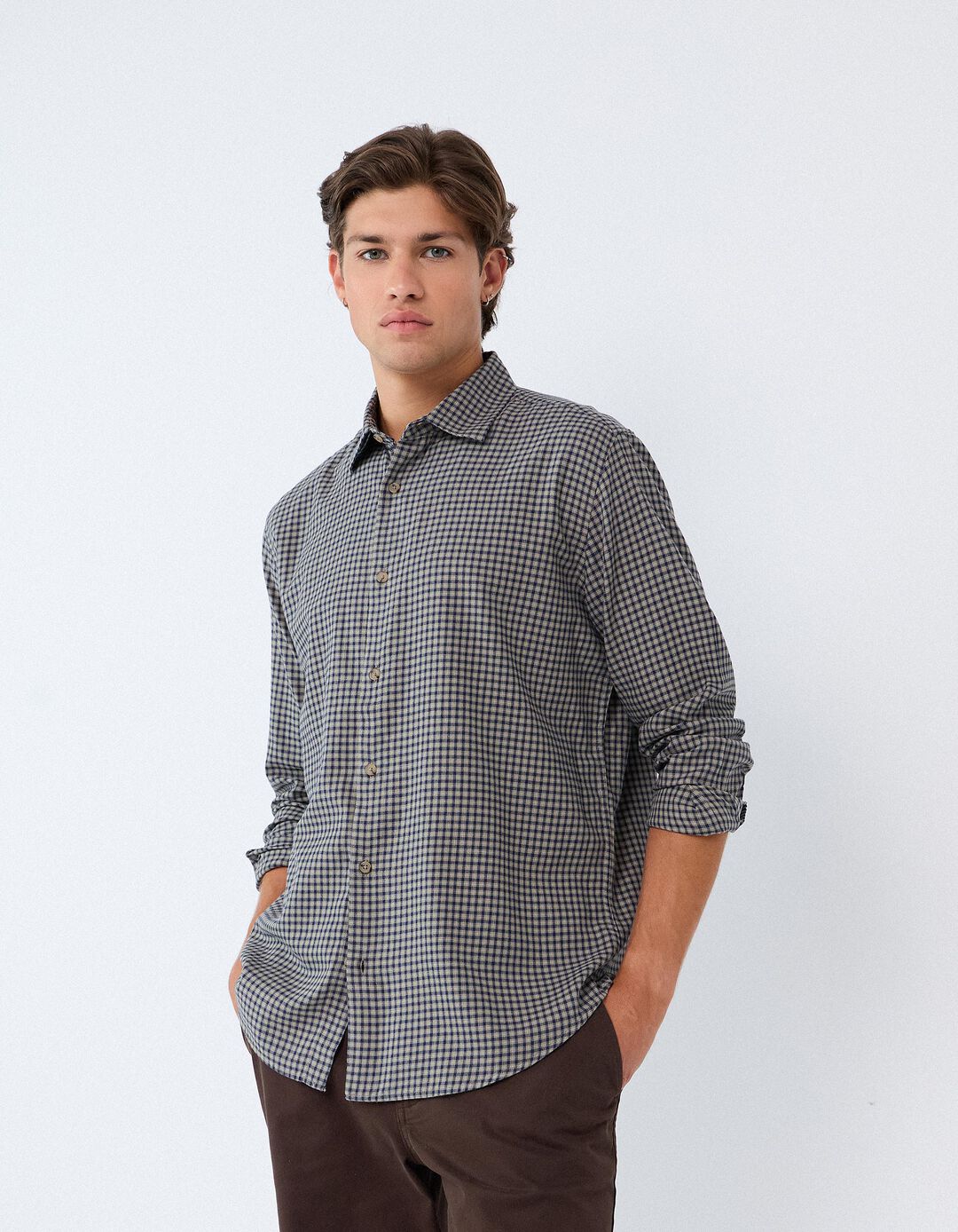 Camisa Slim Com Padr&atilde;o, Homem, Verde Escuro