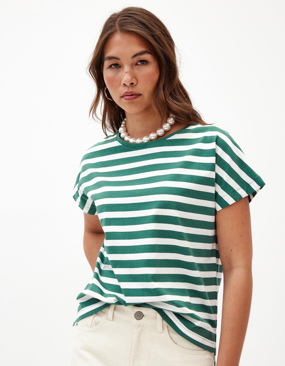 T-shirt Riscas, Mulher, Verde