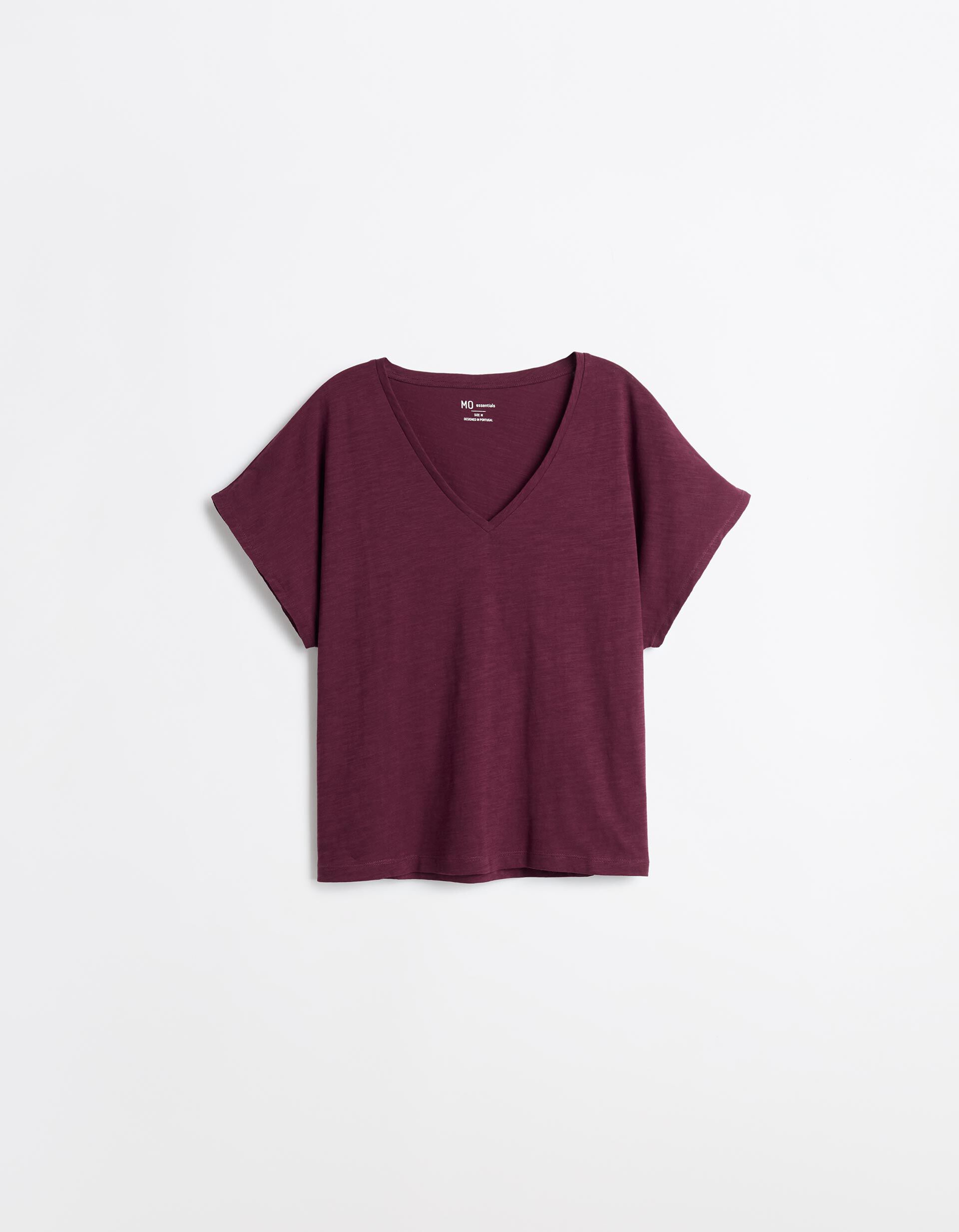 Comprar Online T-shirt Decote em V, Mulher, Vermelho Escuro