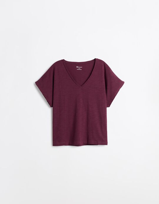 Comprar Online T-shirt Decote em V, Mulher, Vermelho Escuro