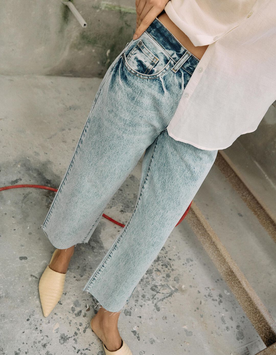 Calças de Ganga 'Straight Fit', Mulher, Azul Claro