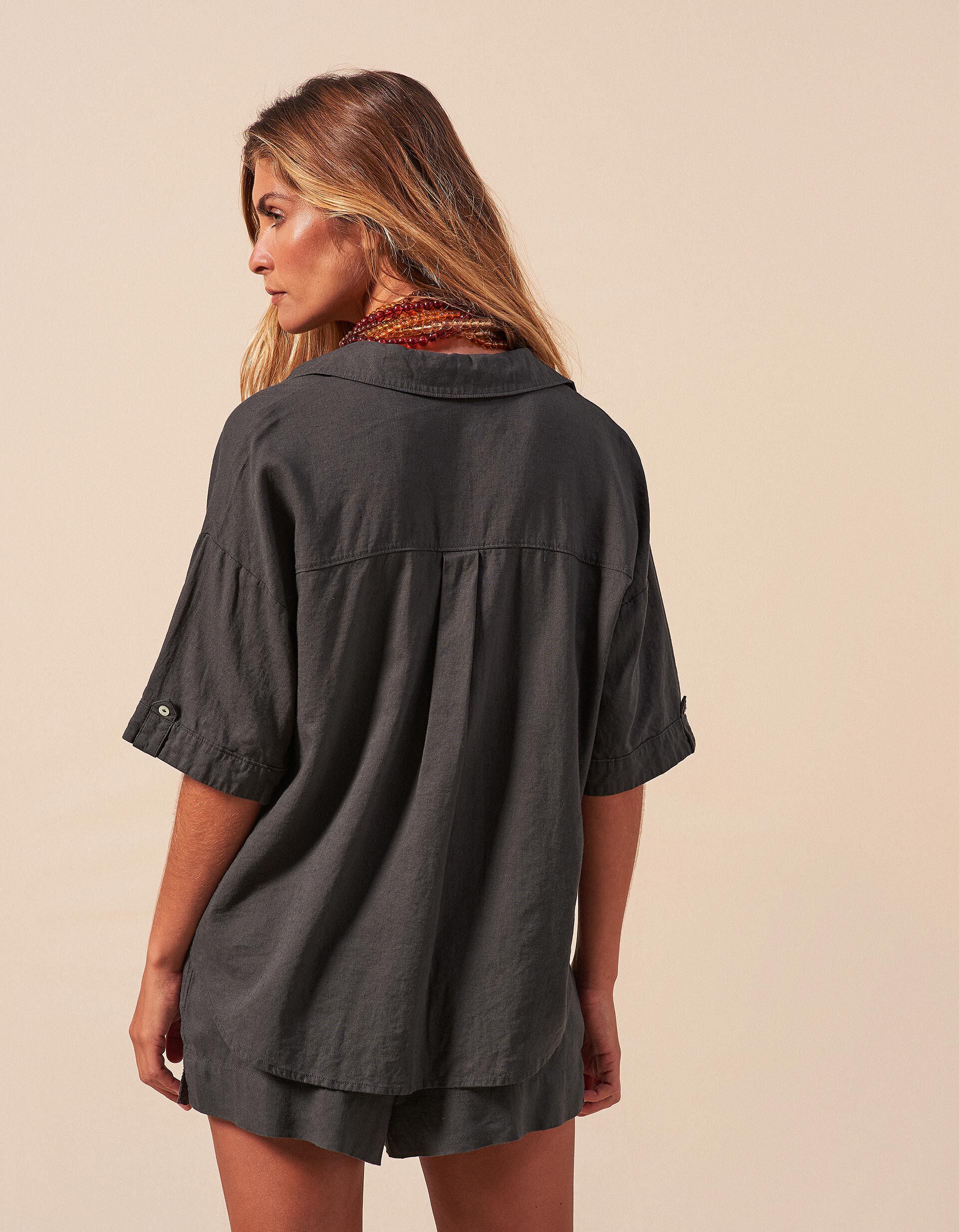 Comprar Online Camisa com Linho, Mulher, Cinzento Escuro