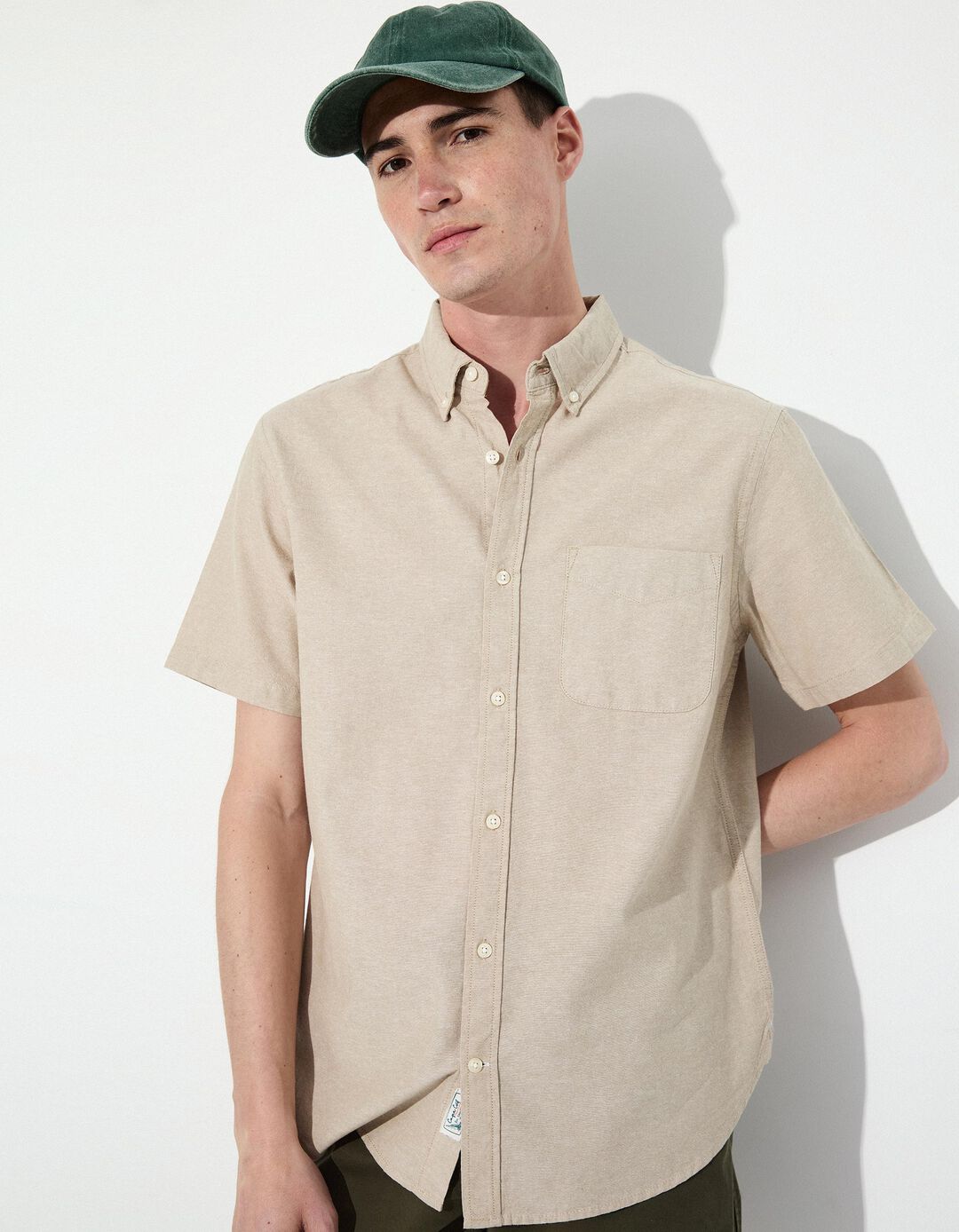Camisa de Manga Curta, Homem, Bege 
