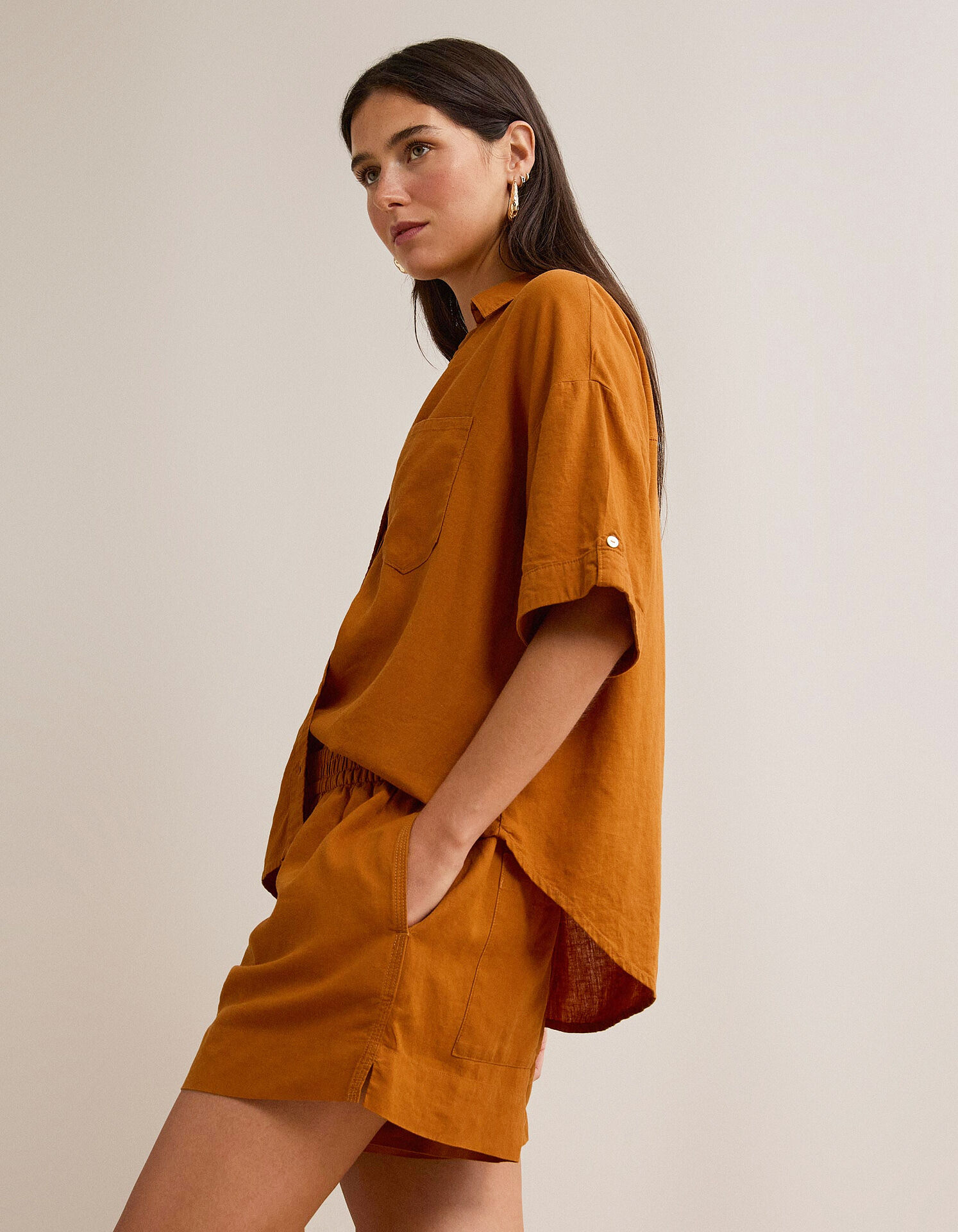 Comprar Online Blusa com linho, Mulher, Castanho Claro 