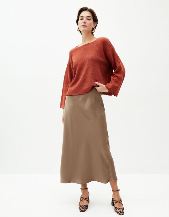 Comprar Online Saia Comprida de Cetim, Mulher, Bege Escuro