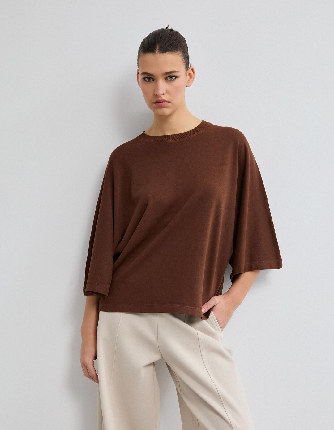 T-shirt, Mulher, Castanho