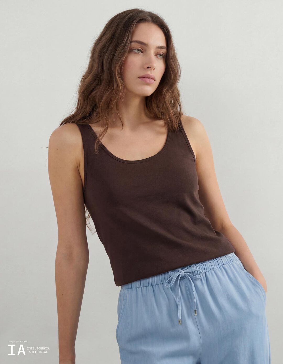 Top, Mulher, Castanho Escuro