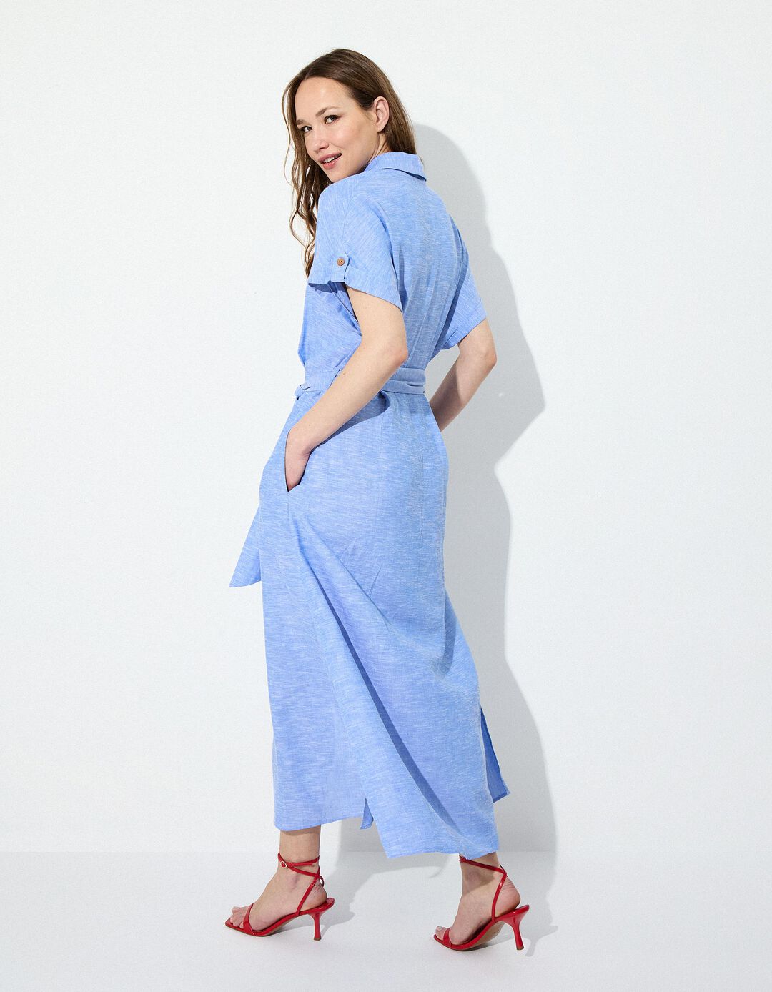 Vestido com Linho, Mulher, Azul 