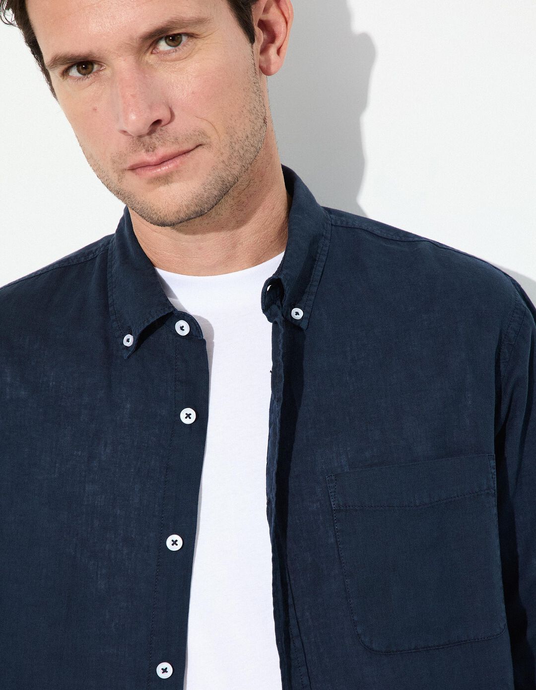 Camisa com Linho, Homem, Azul Escuro 
